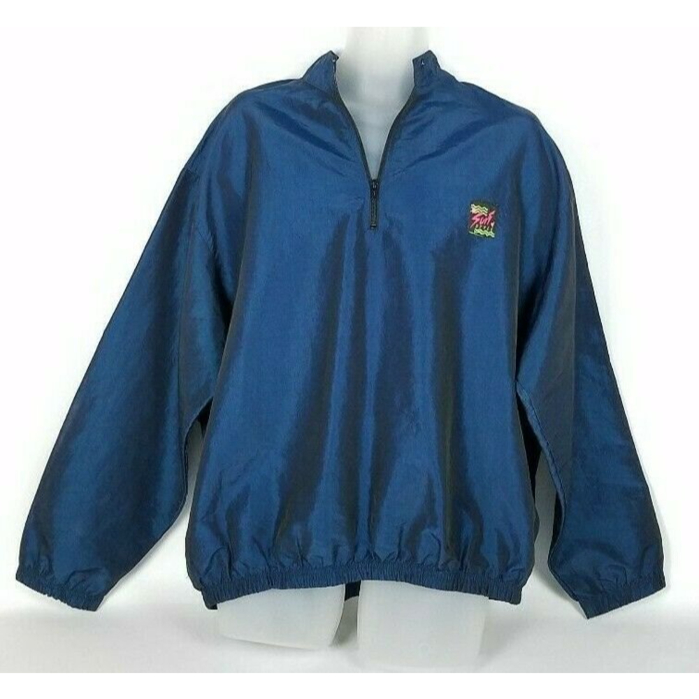 90's Surf Style Blue/Green Iridescent 1/4 Zip Windbreaker Jacket Pockets Vintage
